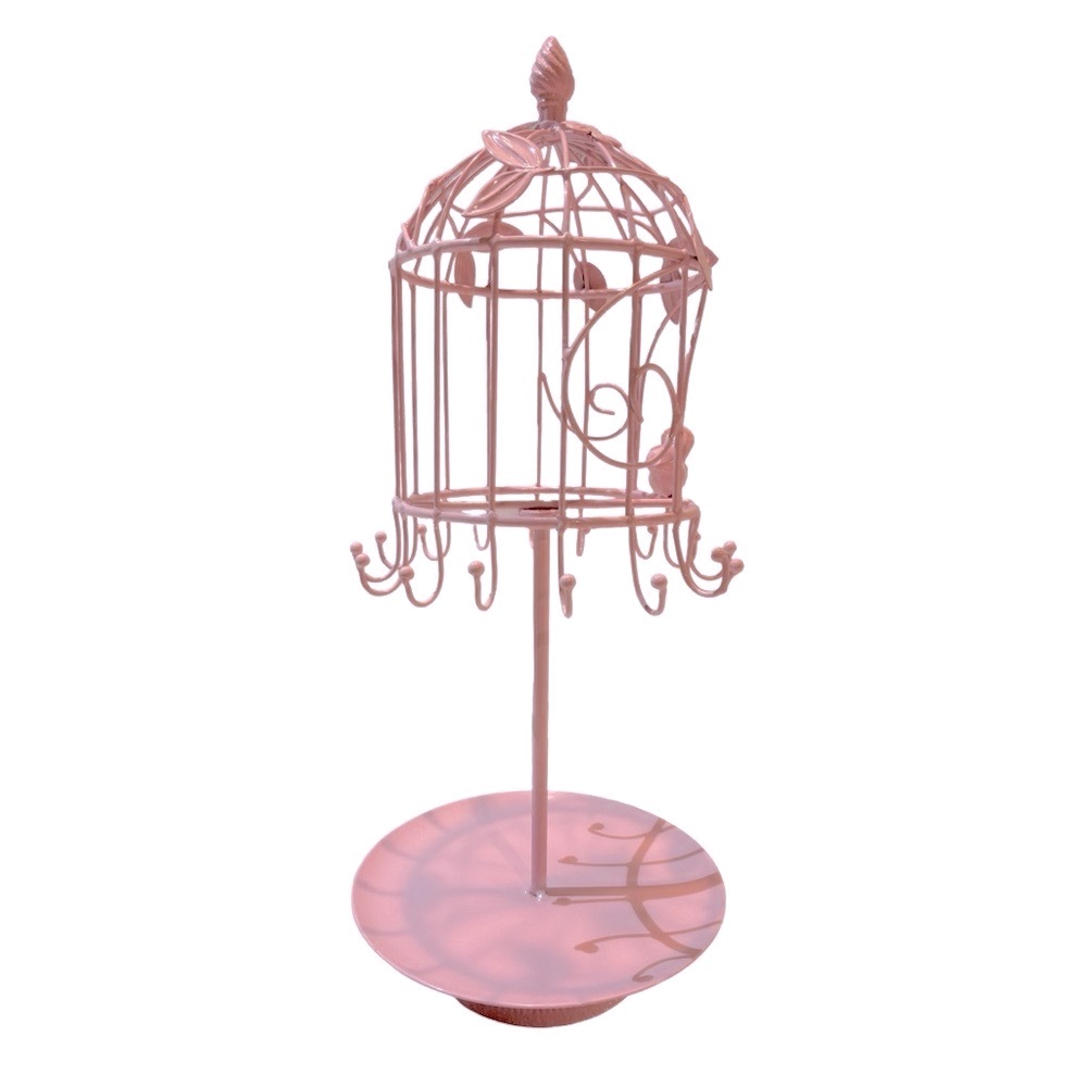 Pink Metal Rotating Bird Cage Jewelry Holder Display‎